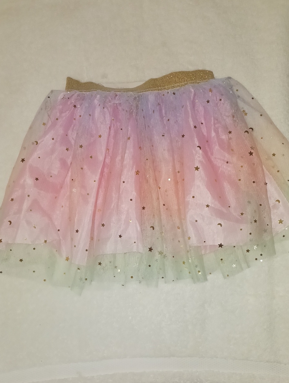 Girls Pastel Rainbow Tulle Skater Skirt with Gold Waistband